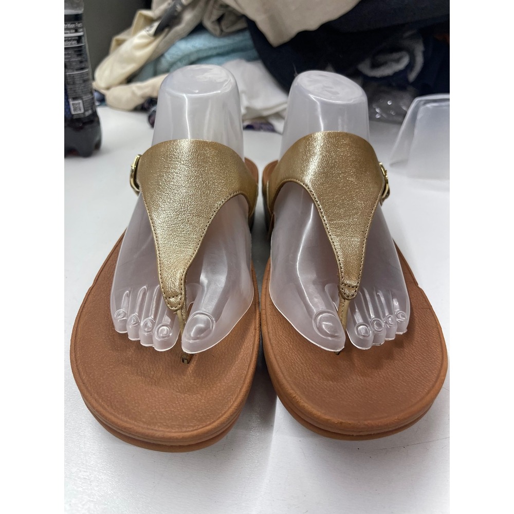FitFlop Lulu Gold Metallic Leather Adjustable Toe-Post Sandals Womens 10 K11-308